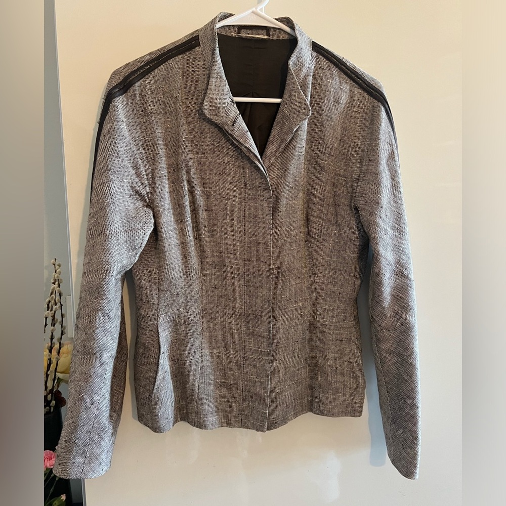 Brown & White Max Mara button up Designer linen Blazer/Suit Women